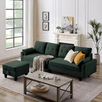 Canapé d'angle moderne en forme de L avec chaise longue, pouf de rangement et poches latérales pour le salon