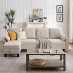 Canapé d'angle moderne en forme de L avec chaise longue, pouf de rangement et poches latérales pour le salon