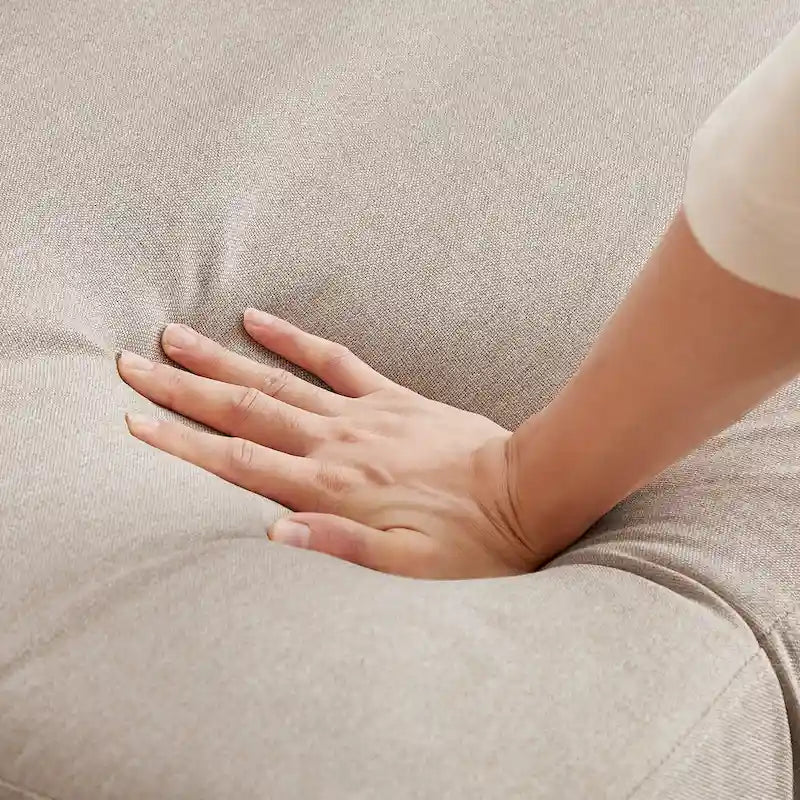 Canapé d'angle moderne en forme de L avec chaise longue, pouf de rangement et poches latérales pour le salon