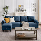 Canapé d'angle moderne en forme de L avec chaise longue, pouf de rangement et poches latérales pour le salon