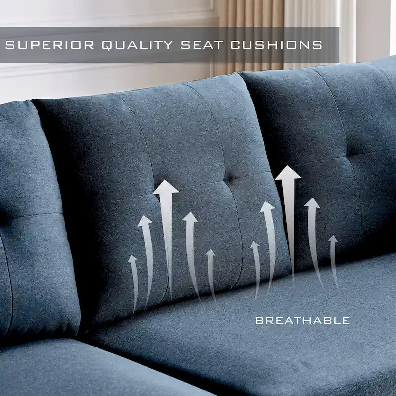 Canapé d'angle moderne en forme de L avec chaise longue, pouf de rangement et poches latérales pour le salon