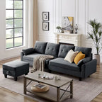 Canapé d'angle moderne en forme de L avec chaise longue, pouf de rangement et poches latérales pour le salon