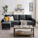 Canapé d'angle moderne en forme de L avec chaise longue, pouf de rangement et poches latérales pour le salon