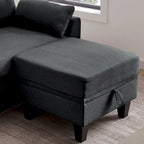 Canapé d'angle moderne en forme de L avec chaise longue, pouf de rangement et poches latérales pour le salon
