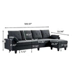 Canapé d'angle moderne en forme de L avec chaise longue, pouf de rangement et poches latérales pour le salon