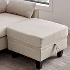 Canapé d'angle moderne en forme de L avec chaise longue, pouf de rangement et poches latérales pour le salon