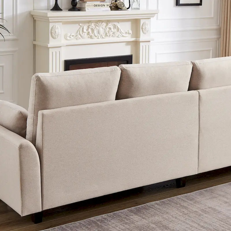 Canapé d'angle moderne en forme de L avec chaise longue, pouf de rangement et poches latérales pour le salon