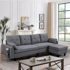 Canapé d'angle moderne en forme de L avec chaise longue, pouf de rangement et poches latérales pour le salon