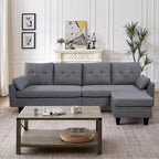 Canapé d'angle moderne en forme de L avec chaise longue, pouf de rangement et poches latérales pour le salon