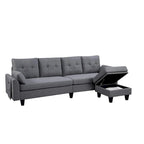 Canapé d'angle moderne en forme de L avec chaise longue, pouf de rangement et poches latérales pour le salon