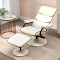 Fauteuil inclinable pivotant avec pouf et repose-pieds, fauteuil à dossier haut en cuir PU, réglable à 135°