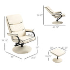 Fauteuil inclinable pivotant avec pouf et repose-pieds, fauteuil à dossier haut en cuir PU, réglable à 135°