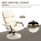 Fauteuil inclinable pivotant avec pouf et repose-pieds, fauteuil à dossier haut en cuir PU, réglable à 135°