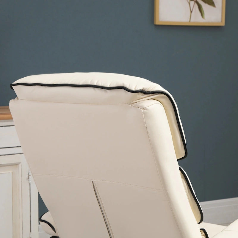 Fauteuil inclinable pivotant avec pouf et repose-pieds, fauteuil à dossier haut en cuir PU, réglable à 135°
