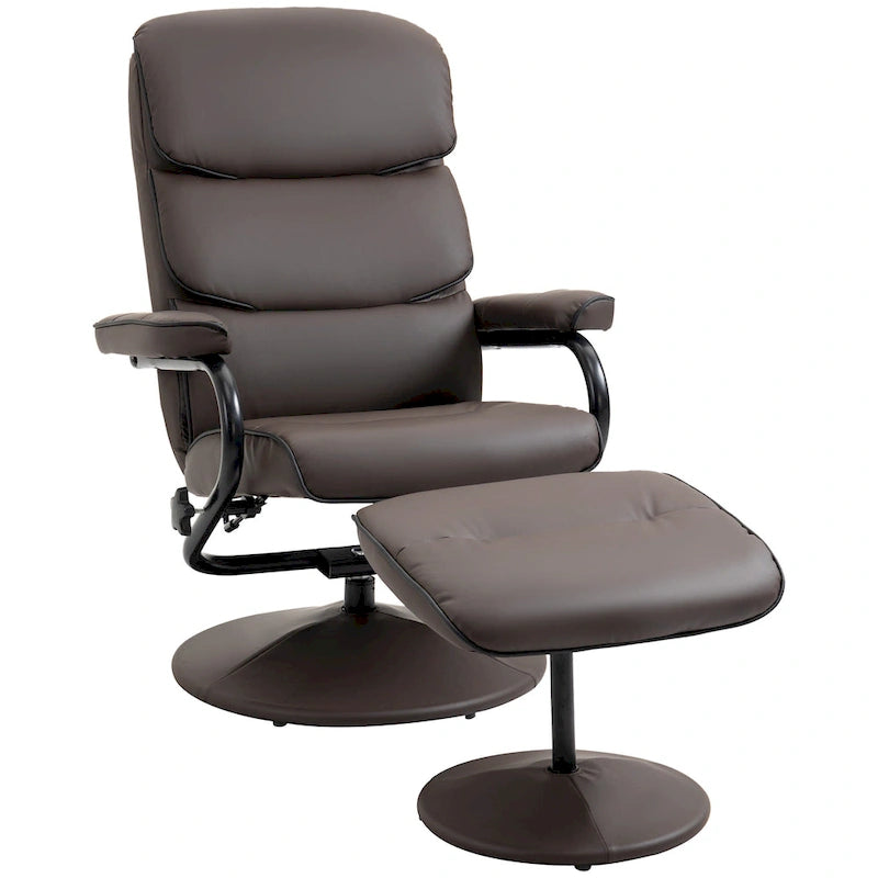 Fauteuil inclinable pivotant avec pouf et repose-pieds, fauteuil à dossier haut en cuir PU, réglable à 135°