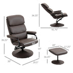 Fauteuil inclinable pivotant avec pouf et repose-pieds, fauteuil à dossier haut en cuir PU, réglable à 135°