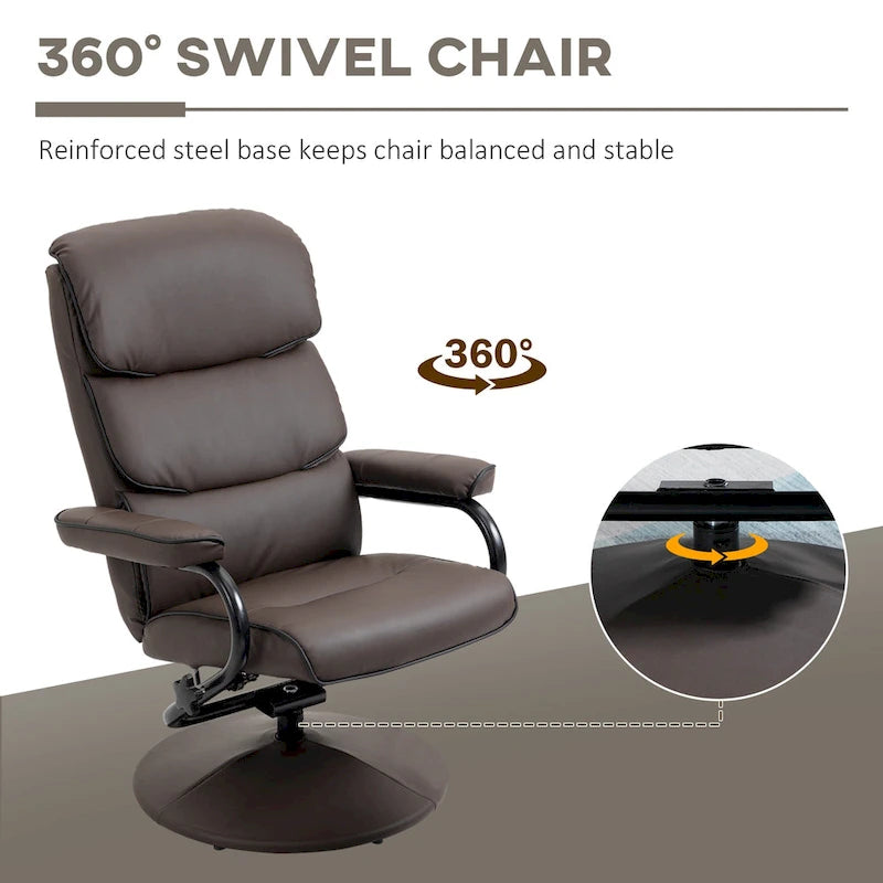 Fauteuil inclinable pivotant avec pouf et repose-pieds, fauteuil à dossier haut en cuir PU, réglable à 135°