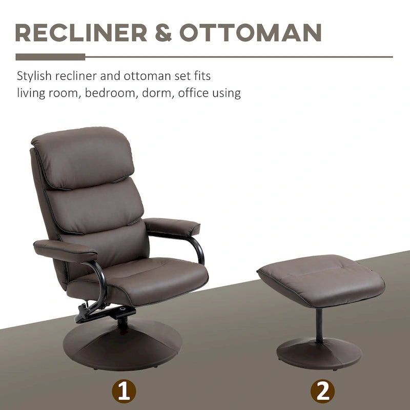 Fauteuil inclinable pivotant avec pouf et repose-pieds, fauteuil à dossier haut en cuir PU, réglable à 135°