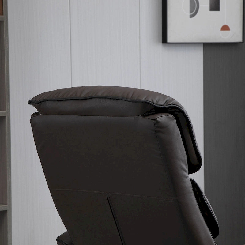 Fauteuil inclinable pivotant avec pouf et repose-pieds, fauteuil à dossier haut en cuir PU, réglable à 135°