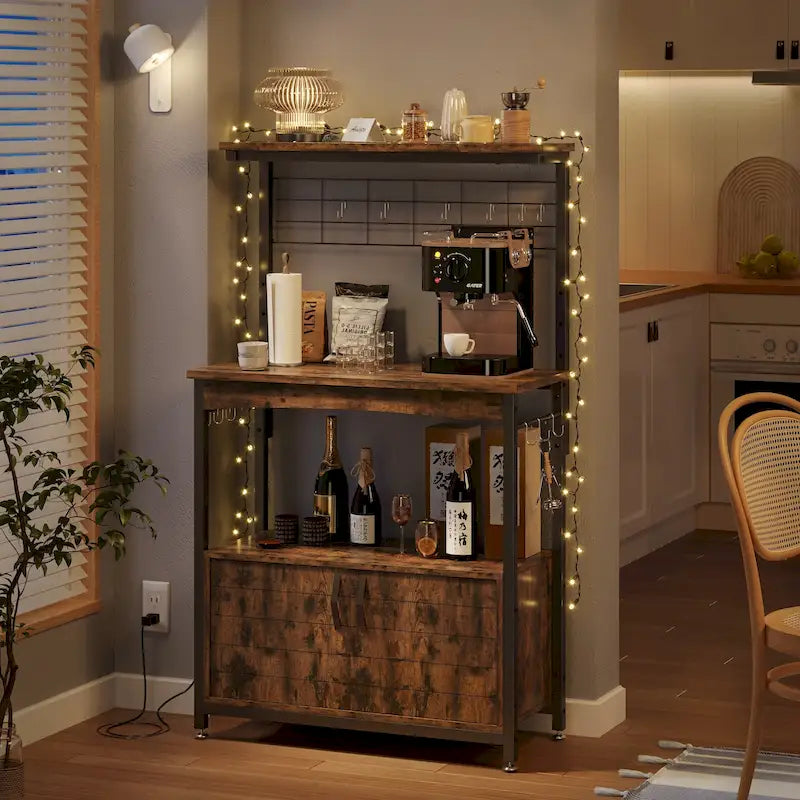 Meuble de rangement pour micro-ondes de 31,5 po avec armoire, étagères de cuisine réglables en hauteur