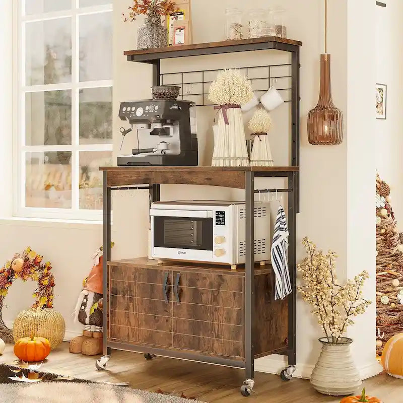 Meuble de rangement pour micro-ondes de 31,5 po avec armoire, étagères de cuisine réglables en hauteur