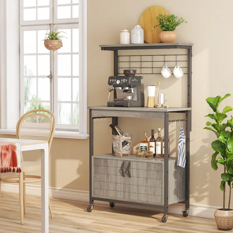 Meuble de rangement pour micro-ondes de 31,5 po avec armoire, étagères de cuisine réglables en hauteur