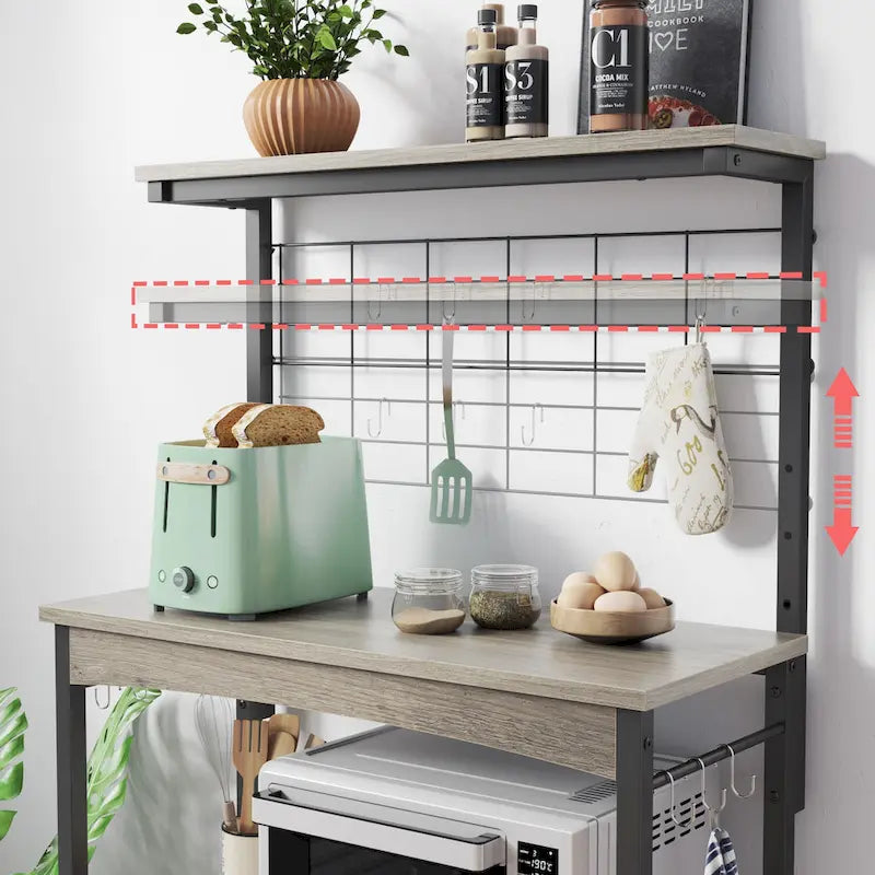Meuble de rangement pour micro-ondes de 31,5 po avec armoire, étagères de cuisine réglables en hauteur