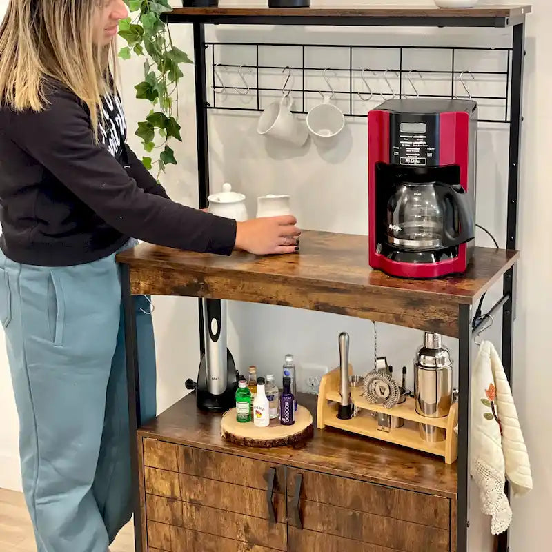 Meuble de rangement pour micro-ondes de 31,5 po avec armoire, étagères de cuisine réglables en hauteur