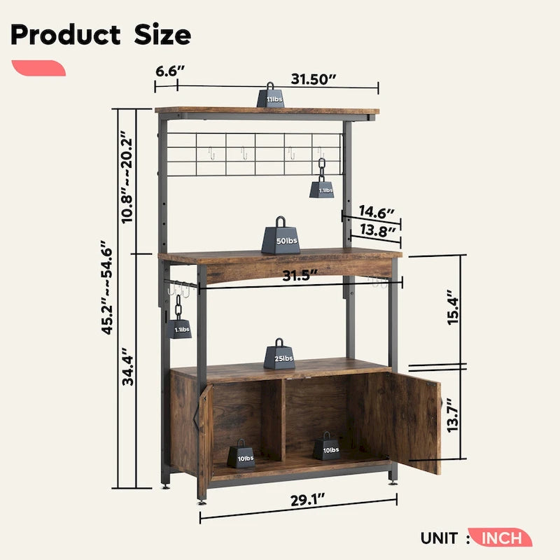 Meuble de rangement pour micro-ondes de 31,5 po avec armoire, étagères de cuisine réglables en hauteur