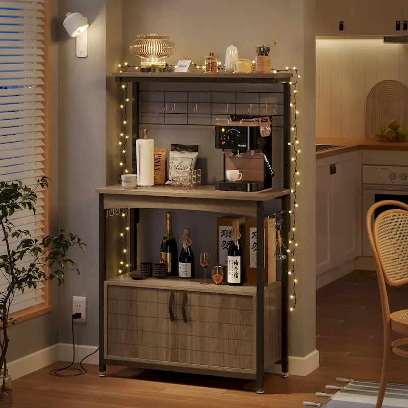 Meuble de rangement pour micro-ondes de 31,5 po avec armoire, étagères de cuisine réglables en hauteur