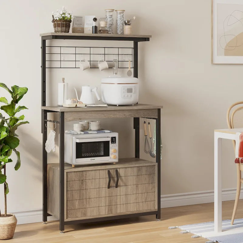 Meuble de rangement pour micro-ondes de 31,5 po avec armoire, étagères de cuisine réglables en hauteur