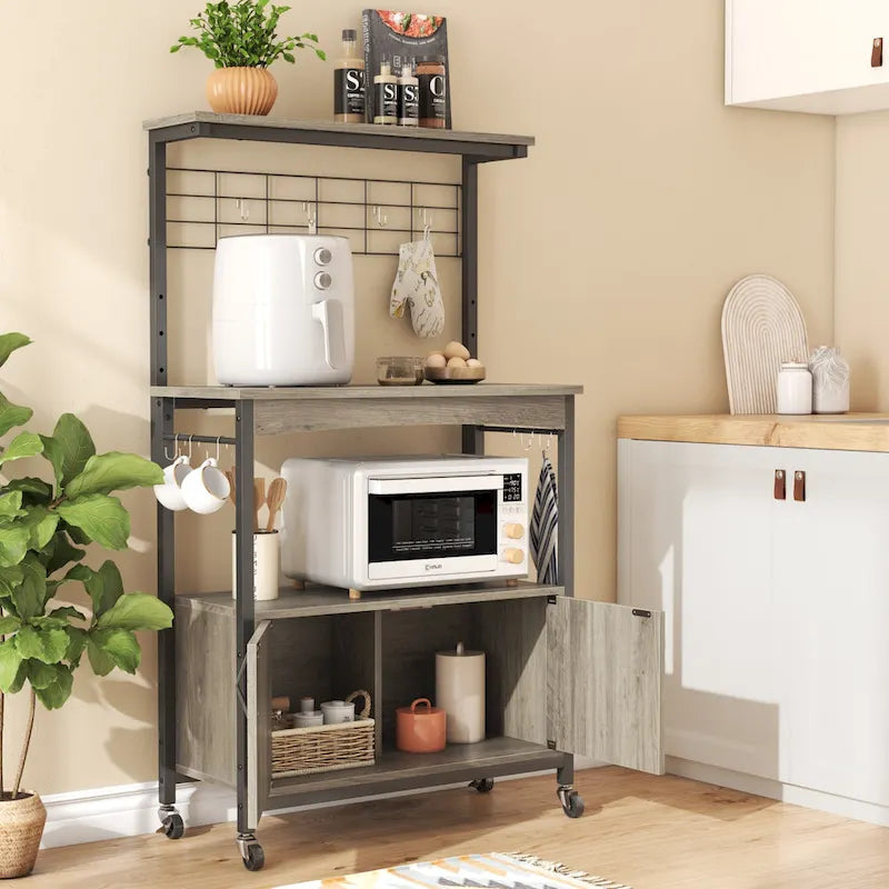 Meuble de rangement pour micro-ondes de 31,5 po avec armoire, étagères de cuisine réglables en hauteur
