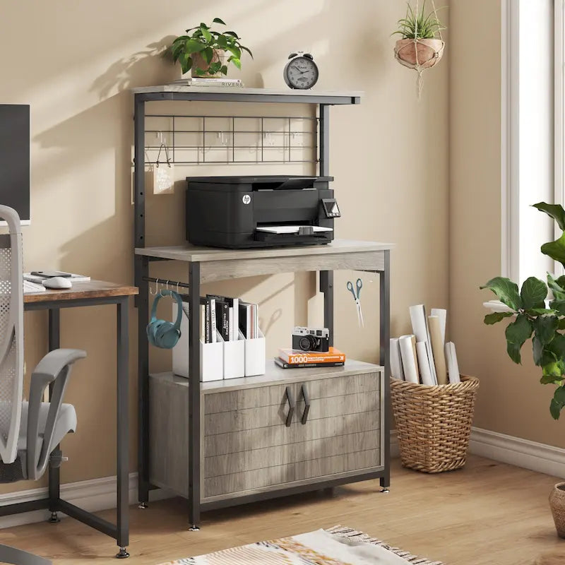 Meuble de rangement pour micro-ondes de 31,5 po avec armoire, étagères de cuisine réglables en hauteur