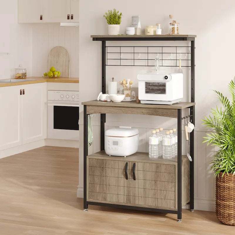 Meuble de rangement pour micro-ondes de 31,5 po avec armoire, étagères de cuisine réglables en hauteur