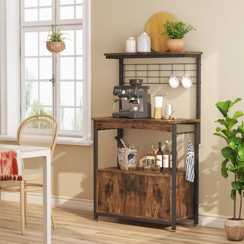 Meuble de rangement pour micro-ondes de 31,5 po avec armoire, étagères de cuisine réglables en hauteur