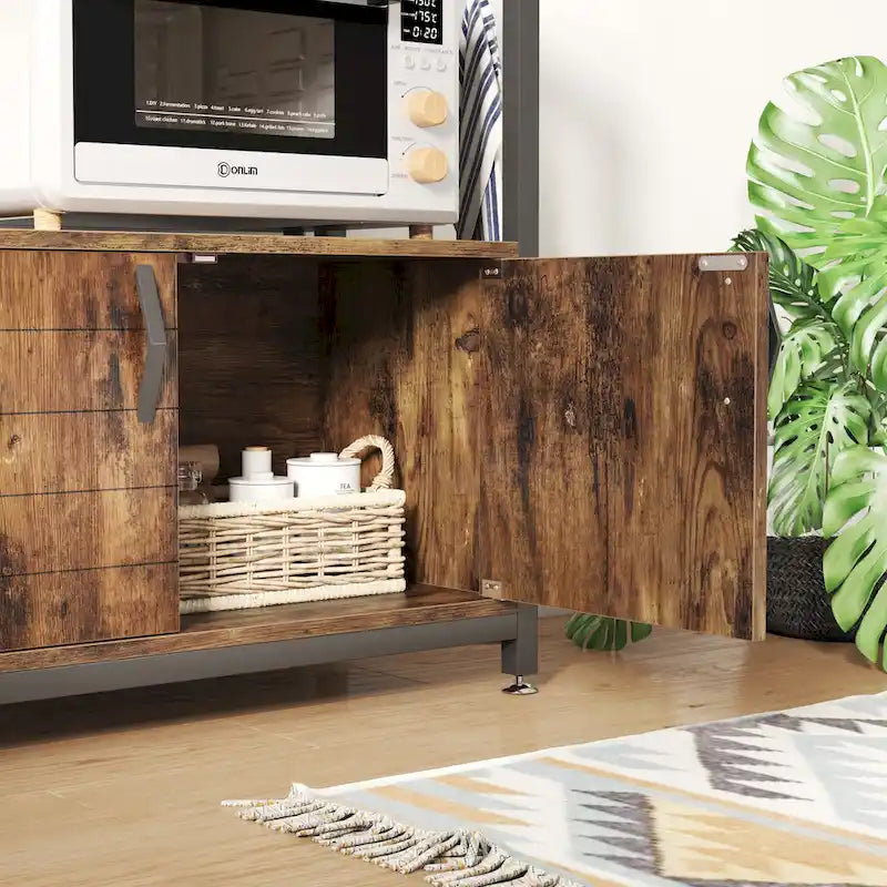 Meuble de rangement pour micro-ondes de 31,5 po avec armoire, étagères de cuisine réglables en hauteur