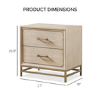 Table de chevet transitionnelle en bois massif de chêne, 2 tiroirs avec pieds en métal, aucun assemblage requis, chambre moderne