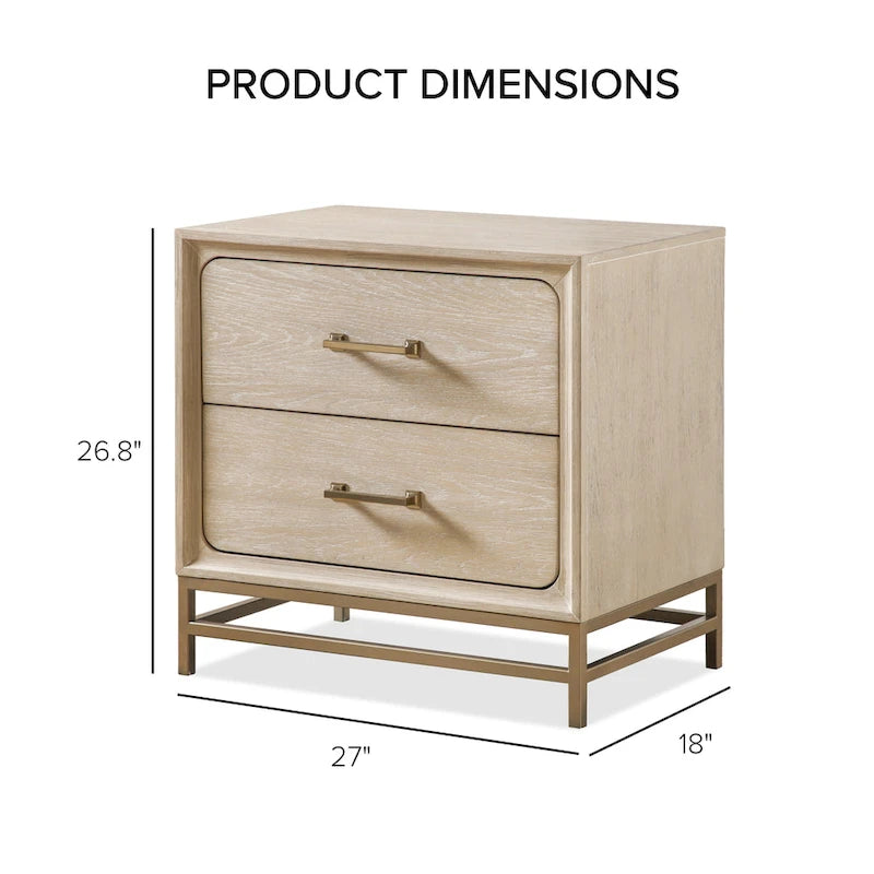 Table de chevet transitionnelle en bois massif de chêne, 2 tiroirs avec pieds en métal, aucun assemblage requis, chambre moderne