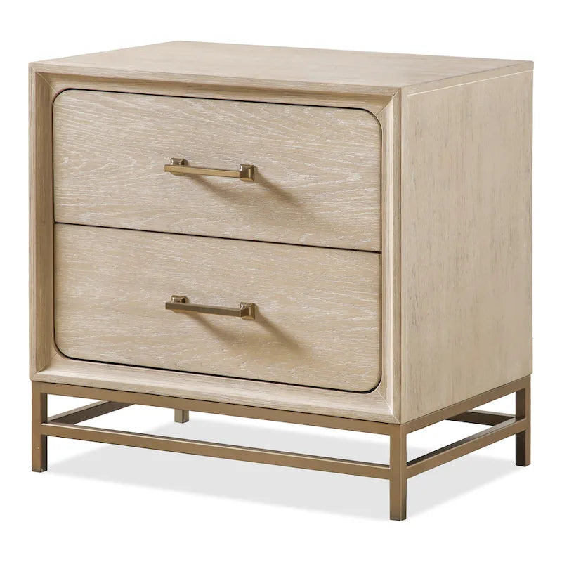 Table de chevet transitionnelle en bois massif de chêne, 2 tiroirs avec pieds en métal, aucun assemblage requis, chambre moderne