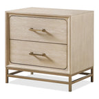 Table de chevet transitionnelle en bois massif de chêne, 2 tiroirs avec pieds en métal, aucun assemblage requis, chambre moderne