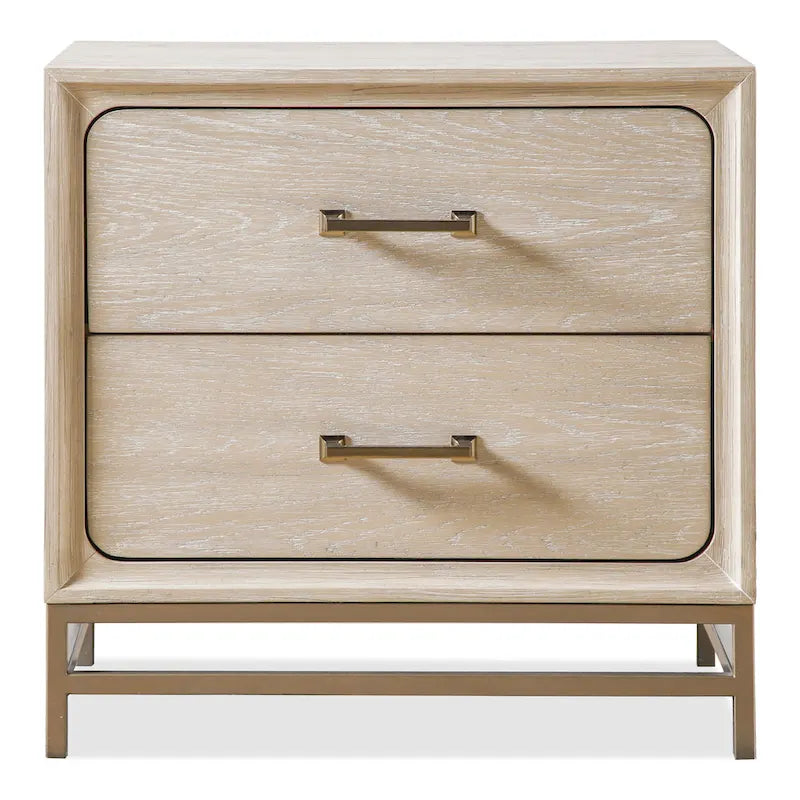 Table de chevet transitionnelle en bois massif de chêne, 2 tiroirs avec pieds en métal, aucun assemblage requis, chambre moderne
