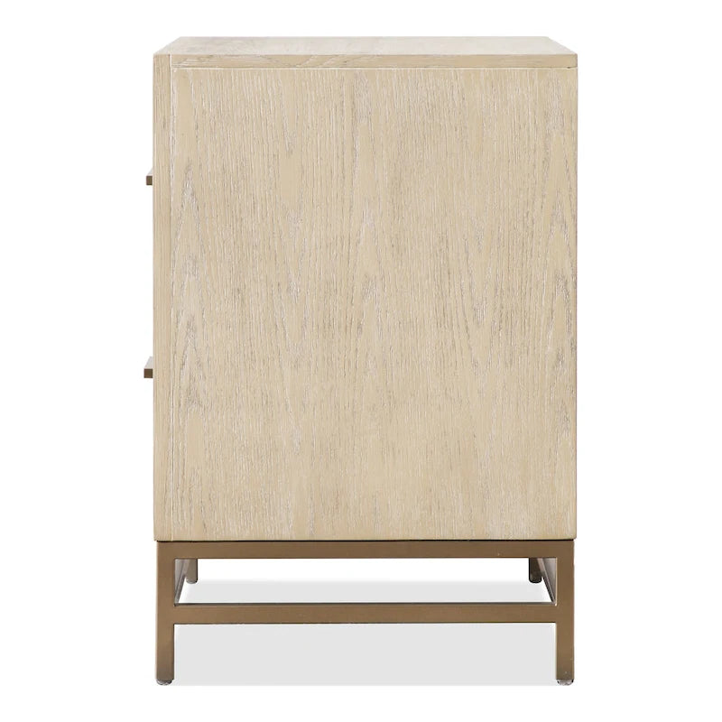 Table de chevet transitionnelle en bois massif de chêne, 2 tiroirs avec pieds en métal, aucun assemblage requis, chambre moderne