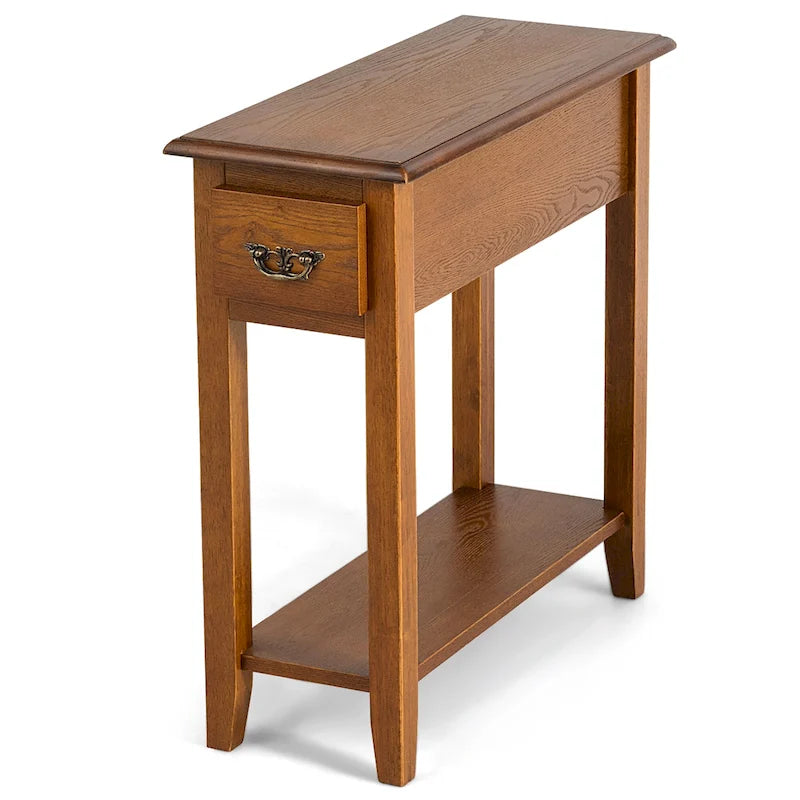 Table d'appoint de canapé à 2 niveaux, table de chevet étroite avec tiroir