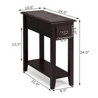 Table d'appoint de canapé à 2 niveaux, table de chevet étroite avec tiroir