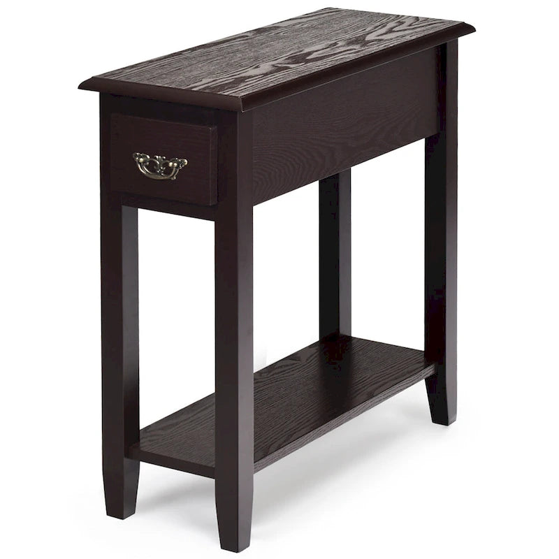 Table d'appoint de canapé à 2 niveaux, table de chevet étroite avec tiroir