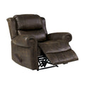 Fauteuil inclinable mural très large, similicuir vieilli, clous décoratifs et appui-tête bronze antique