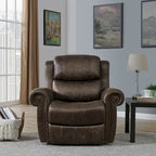 Fauteuil inclinable mural très large, similicuir vieilli, clous décoratifs et appui-tête bronze antique
