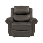 Fauteuil inclinable mural très large, similicuir vieilli, clous décoratifs et appui-tête bronze antique
