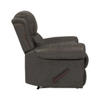 Fauteuil inclinable mural très large, similicuir vieilli, clous décoratifs et appui-tête bronze antique