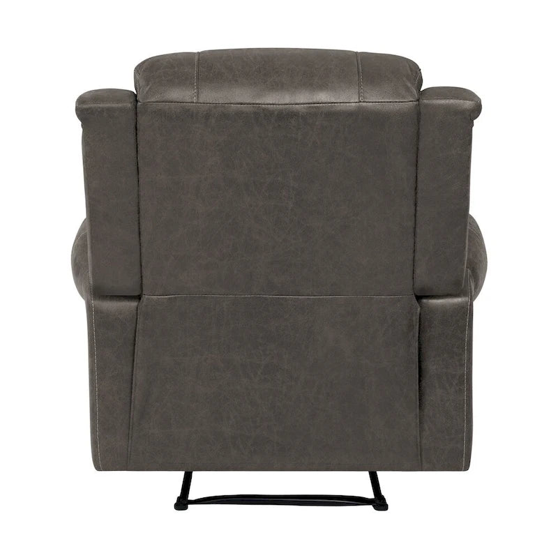 Fauteuil inclinable mural très large, similicuir vieilli, clous décoratifs et appui-tête bronze antique